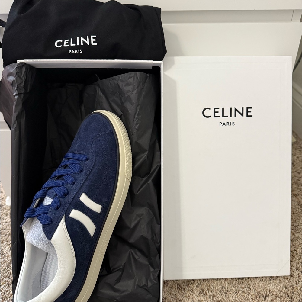 Celine Men's Dark Blue and White Sneakers new